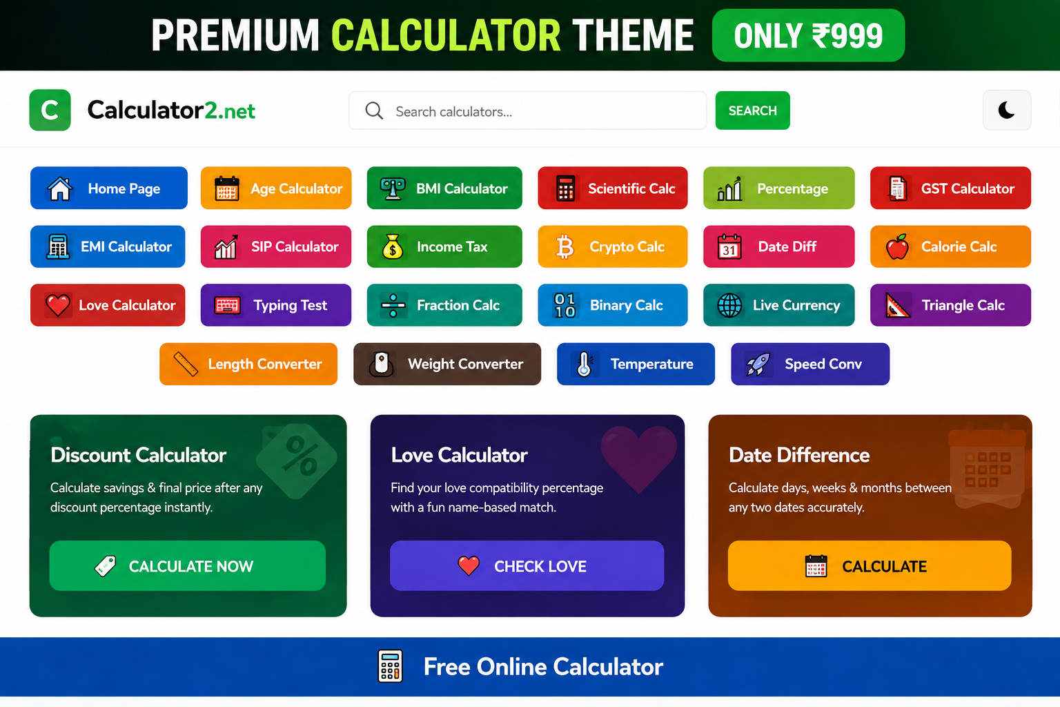 Calculator Tool WordPress Theme – Ultimate Online Calculator Website Theme - WebTheme.shop