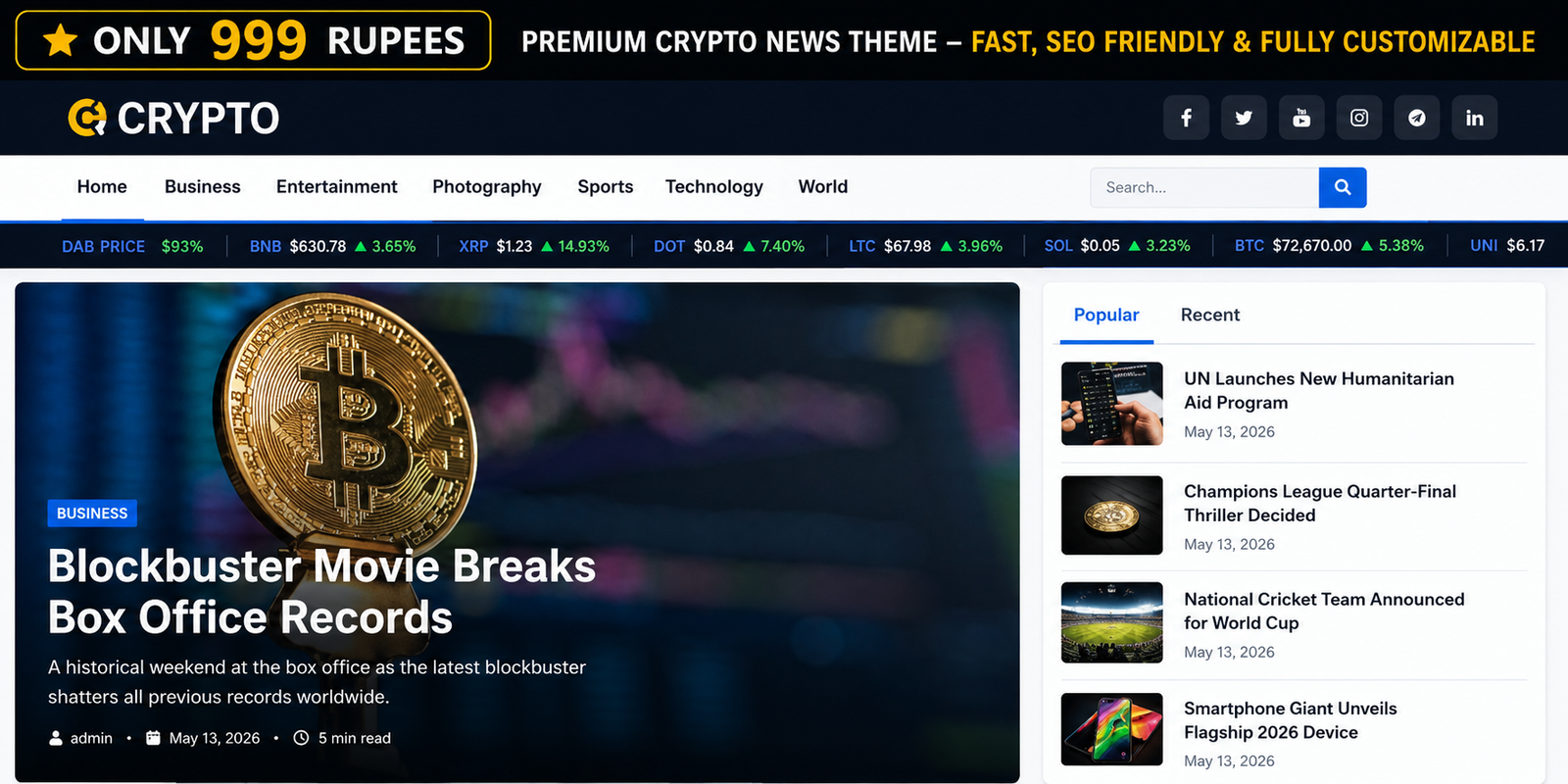 Crypto News WordPress Theme – Cryptocurrency News & Magazine Website Design